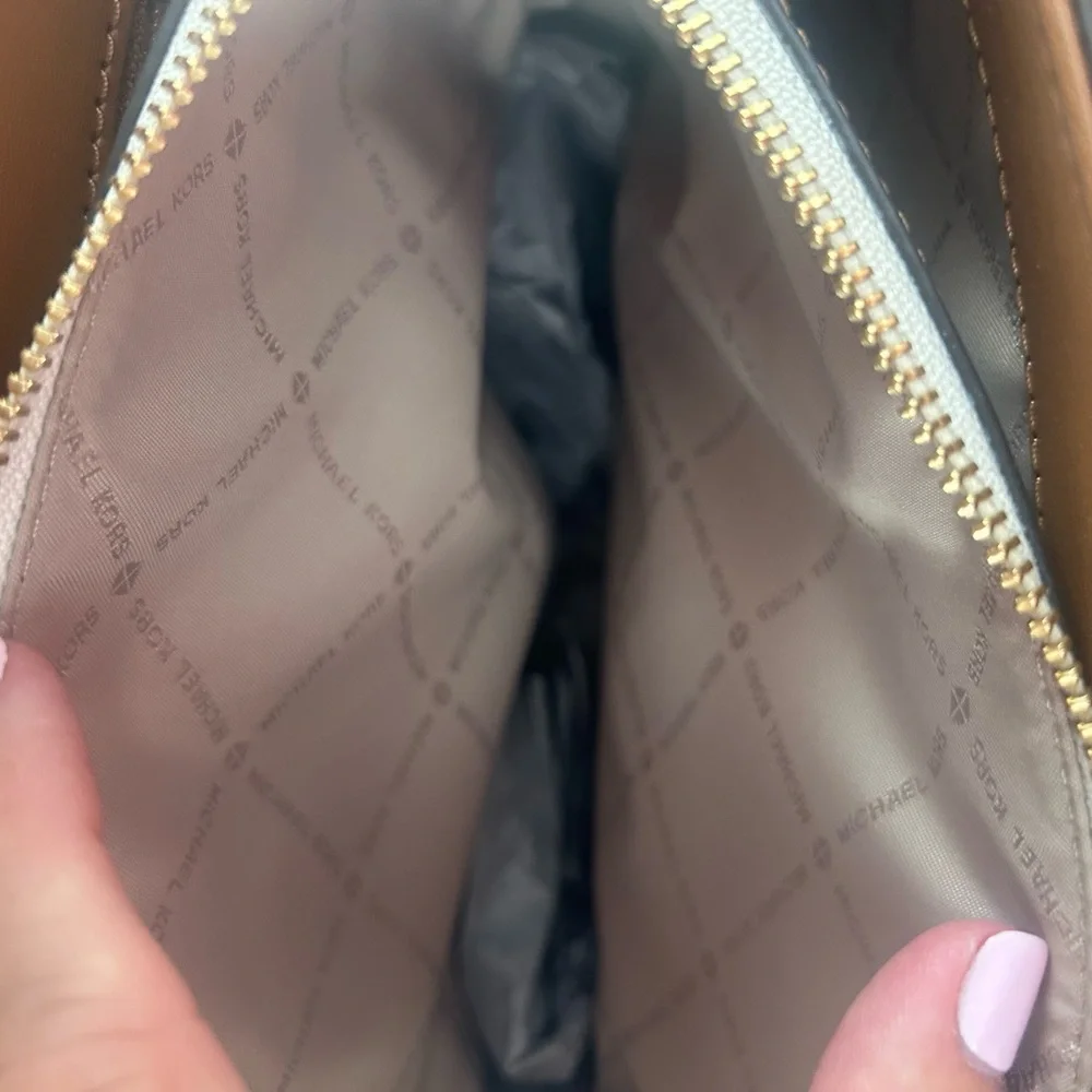 Michael Kors Beige Logo Convertible Backpack with Brown Trim